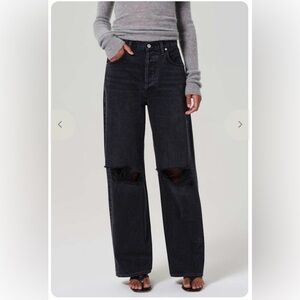 Citizens Of Humanity Black High-Rise Distressed Wide-Leg Jeans Ayla